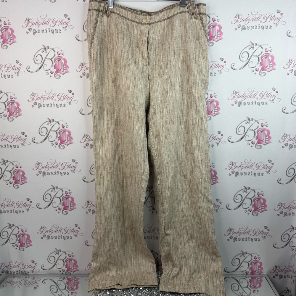 Bellissima fashions pants wide leg flare style Beige Linen-Blend Boot Cut Pants